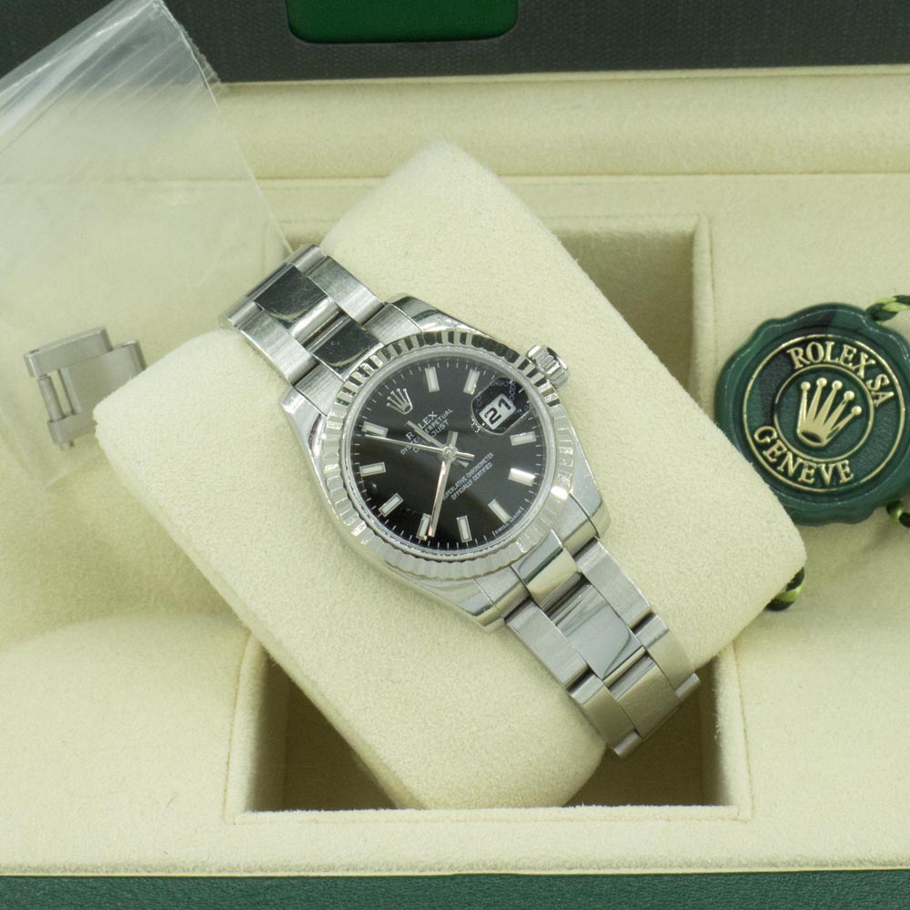 ROLEX Lady Datejust 26 Black Dial  steel Oyster Bracelet