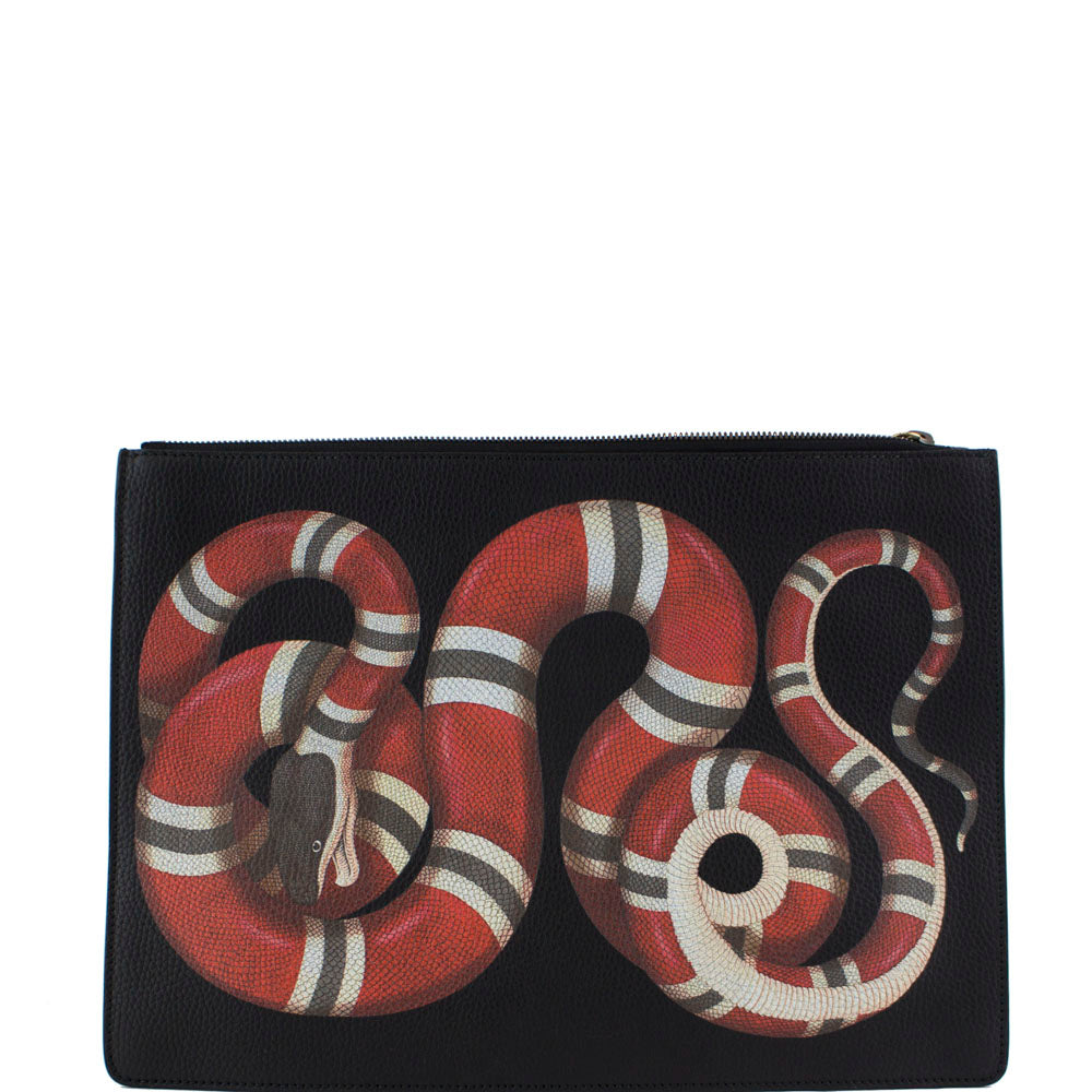 GUCCI 송아지 가죽 킹스네이크 프린트 메신저 블랙