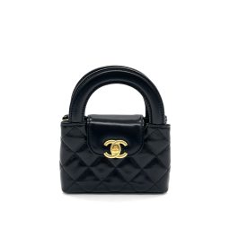 CHANEL Shiny Aged Calfskin Quilted Mini Nano Kelly Shopper Black