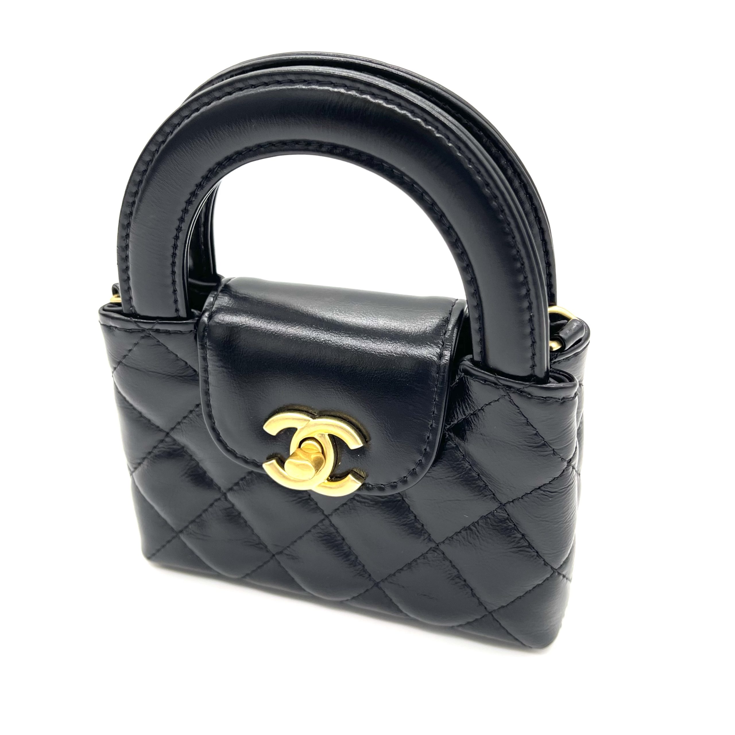 CHANEL Shiny Aged Calfskin Quilted Mini Nano Kelly Shopper Black - Image 2