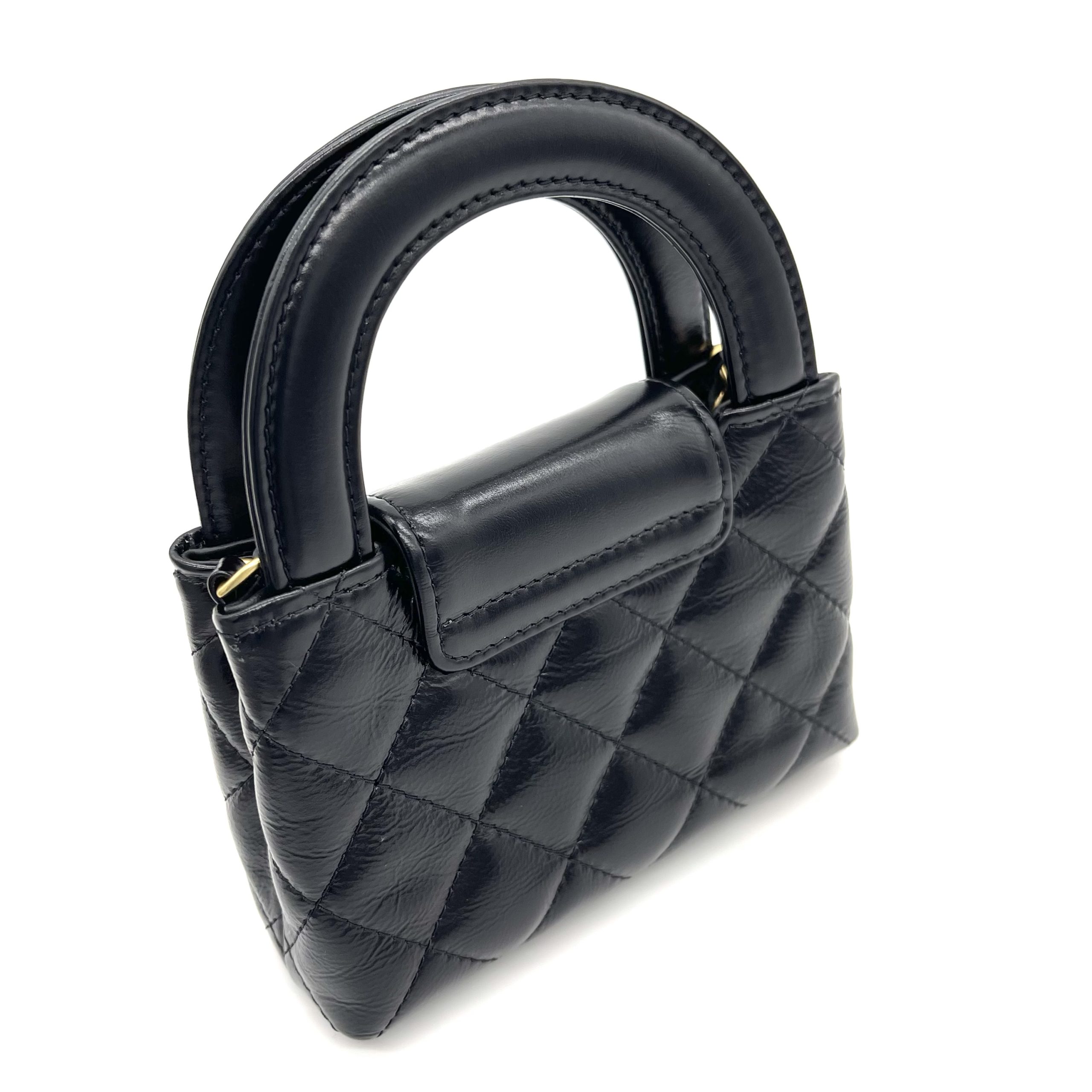 CHANEL Shiny Aged Calfskin Quilted Mini Nano Kelly Shopper Black - Image 3