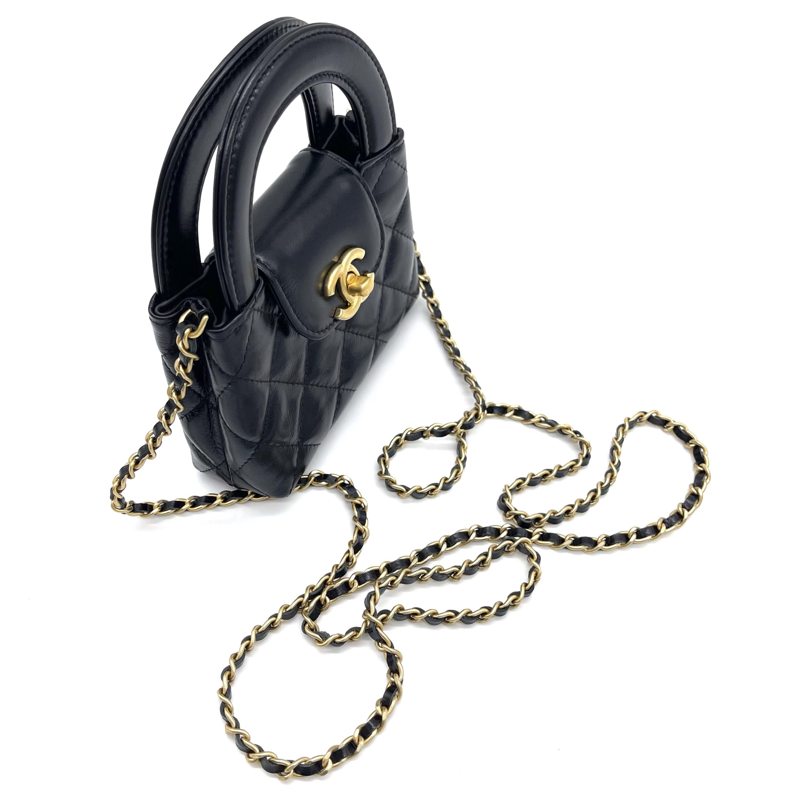 CHANEL Shiny Aged Calfskin Quilted Mini Nano Kelly Shopper Black - Image 6