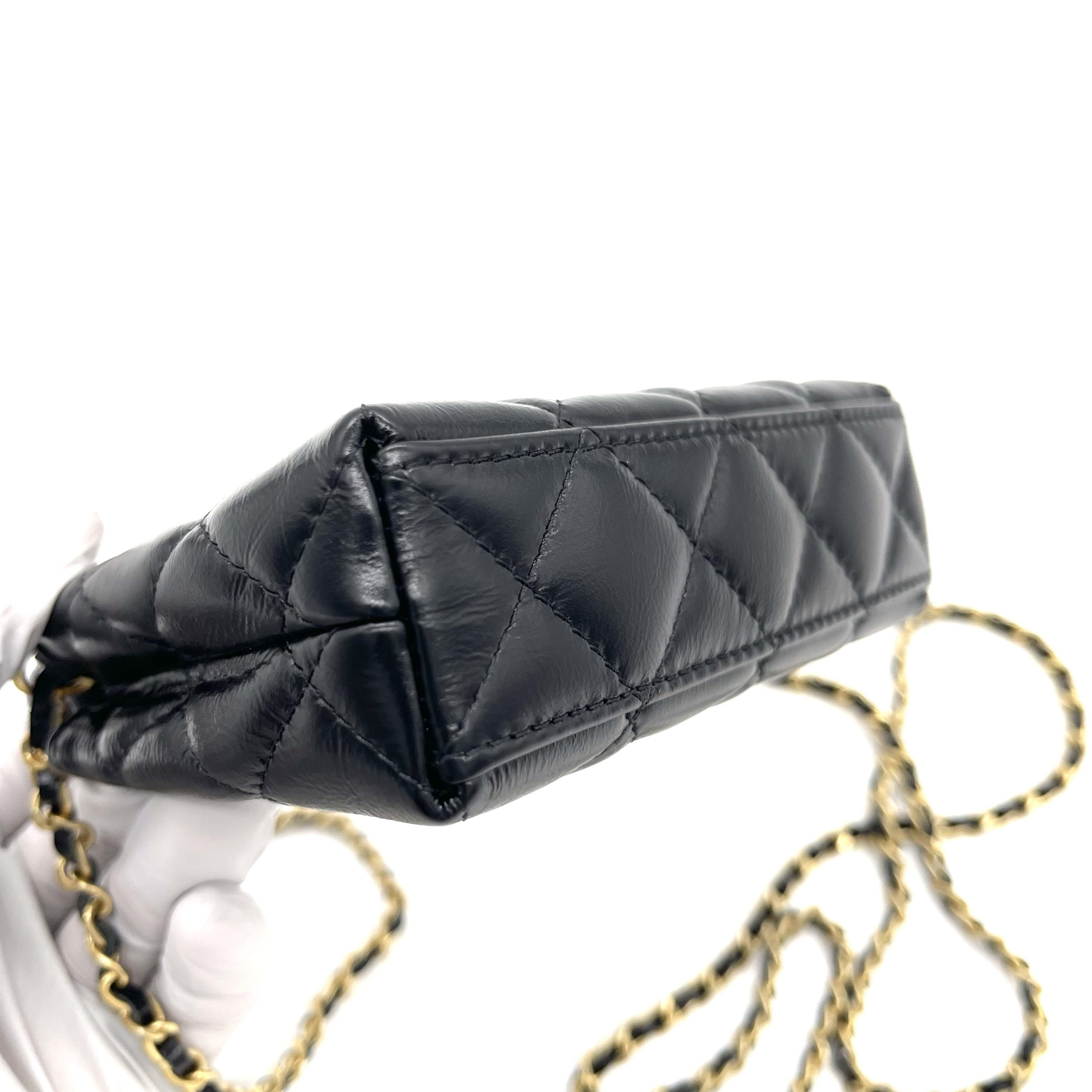 CHANEL Shiny Aged Calfskin Quilted Mini Nano Kelly Shopper Black - Image 7