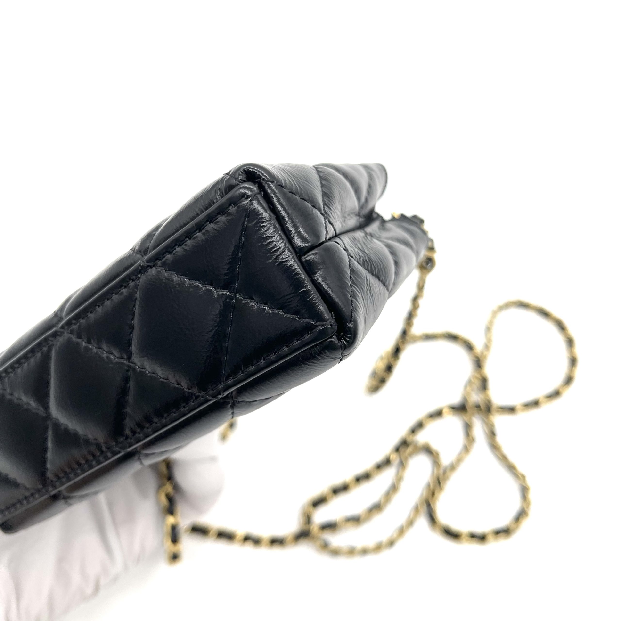 CHANEL Shiny Aged Calfskin Quilted Mini Nano Kelly Shopper Black - Image 8