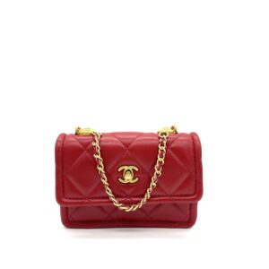 CHANEL Extra Mini Flap Bag in Red Shiny Quilted Lambskin