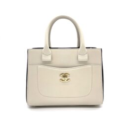 CHANEL Beige/Black Grained Calfskin Leather Neo Executive Mini Tote Bag