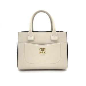 CHANEL Beige/Black Grained Calfskin Leather Neo Executive Mini Tote Bag
