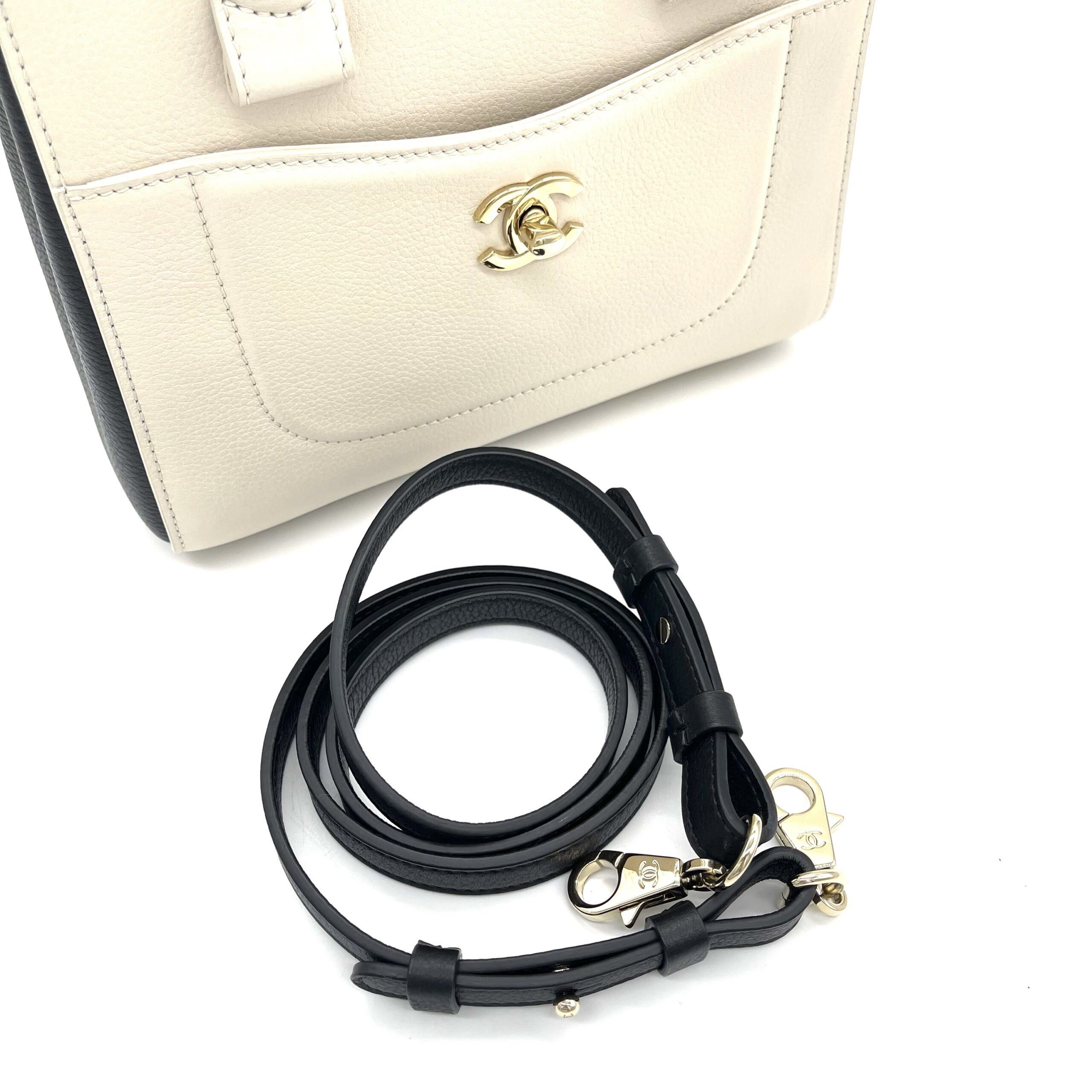 CHANEL Beige/Black Grained Calfskin Leather Neo Executive Mini Tote Bag - Image 8