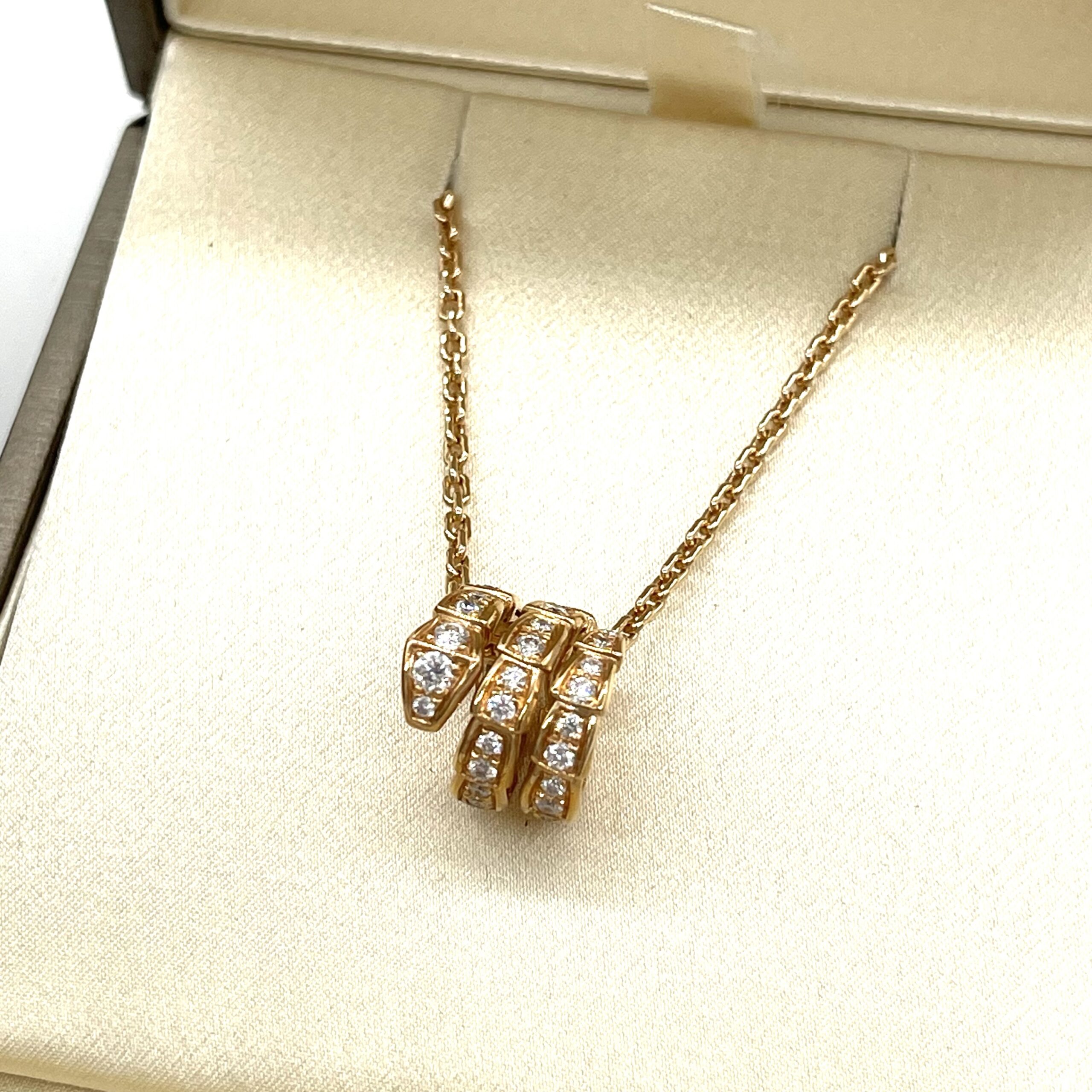 Bvlgari Serpenti Viper 18K Rose Gold Full Pavé Diamond Pendant Necklace - Image 4