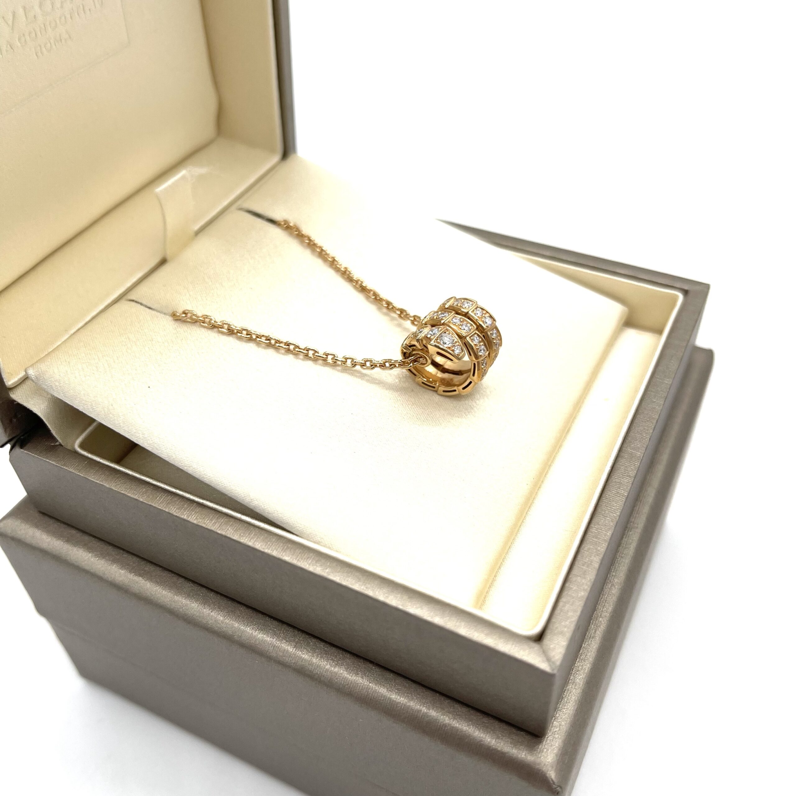 Bvlgari Serpenti Viper 18K Rose Gold Full Pavé Diamond Pendant Necklace - Image 8