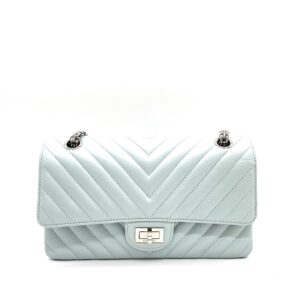 CHANEL Aged Calfskin Chevron Quilted 2.55 Reissue Medium Flap Bag – Light Blue