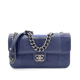 CHANEL Blue Lizard Skin Medium Perfect Edge Flap Bag – Silver Hardware