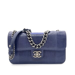 CHANEL Blue Lizard Skin Medium Perfect Edge Flap Bag – Silver Hardware