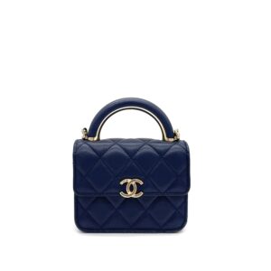 Chanel Charming Handle Flap Clutch with Chain in Quilted Lambskin – Mini Size, Navy with Gold Hardware