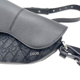Dior Saddle Bag in Black Grained Taurillon Leather and Black Dior Oblique Jacquard (Men’s)