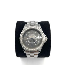 Chanel J12 Quartz Ceramic Watch Grey 33mm Diamond Bezel