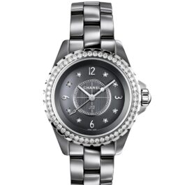 Chanel J12 Quartz Ceramic Watch Grey 33mm Diamond Bezel