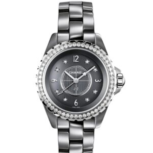 Chanel J12 Quartz Ceramic Watch Grey 33mm Diamond Bezel