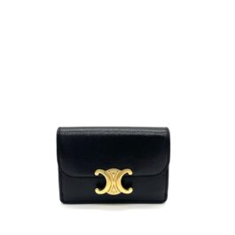 Celine Calfskin Compact Triomphe Wallet With Coin Purse Black