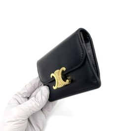 Celine Calfskin Compact Triomphe Wallet With Coin Purse Black