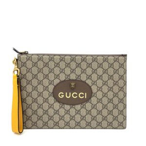 Gucci GG Supreme Monogram Neo Vintage Zip Wristlet Pouch Beige New Acero Crop
