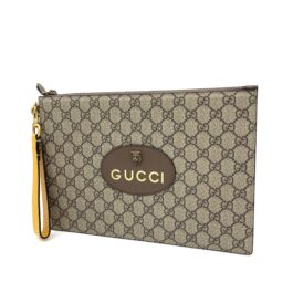Gucci GG Supreme Monogram Neo Vintage Zip Wristlet Pouch Beige New Acero Crop