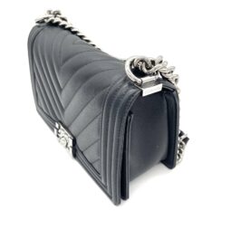 Chanel Medium Chevron Boy Flap Bag Black Caviar with Silver Hardware