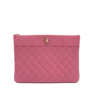 Chanel Mademoiselle Vintage Medium Zip Pouch Pink Sheepskin Quilted