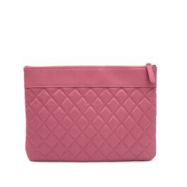 Chanel Mademoiselle Vintage Medium Zip Pouch Pink Sheepskin Quilted