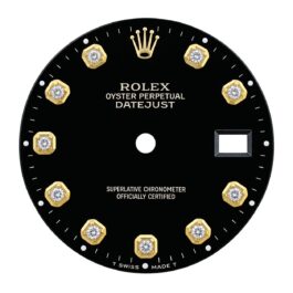 Guaranteed Authentic Rolex Oyster Perpetual DateJust Black 10pt Diamond With Gold Border Watch Dial 36mm