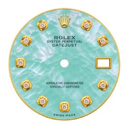 Rolex Oyster Perpetual DateJust Light Blue Pearl 10pt Diamond With Gold Border Watch Dial 36mm