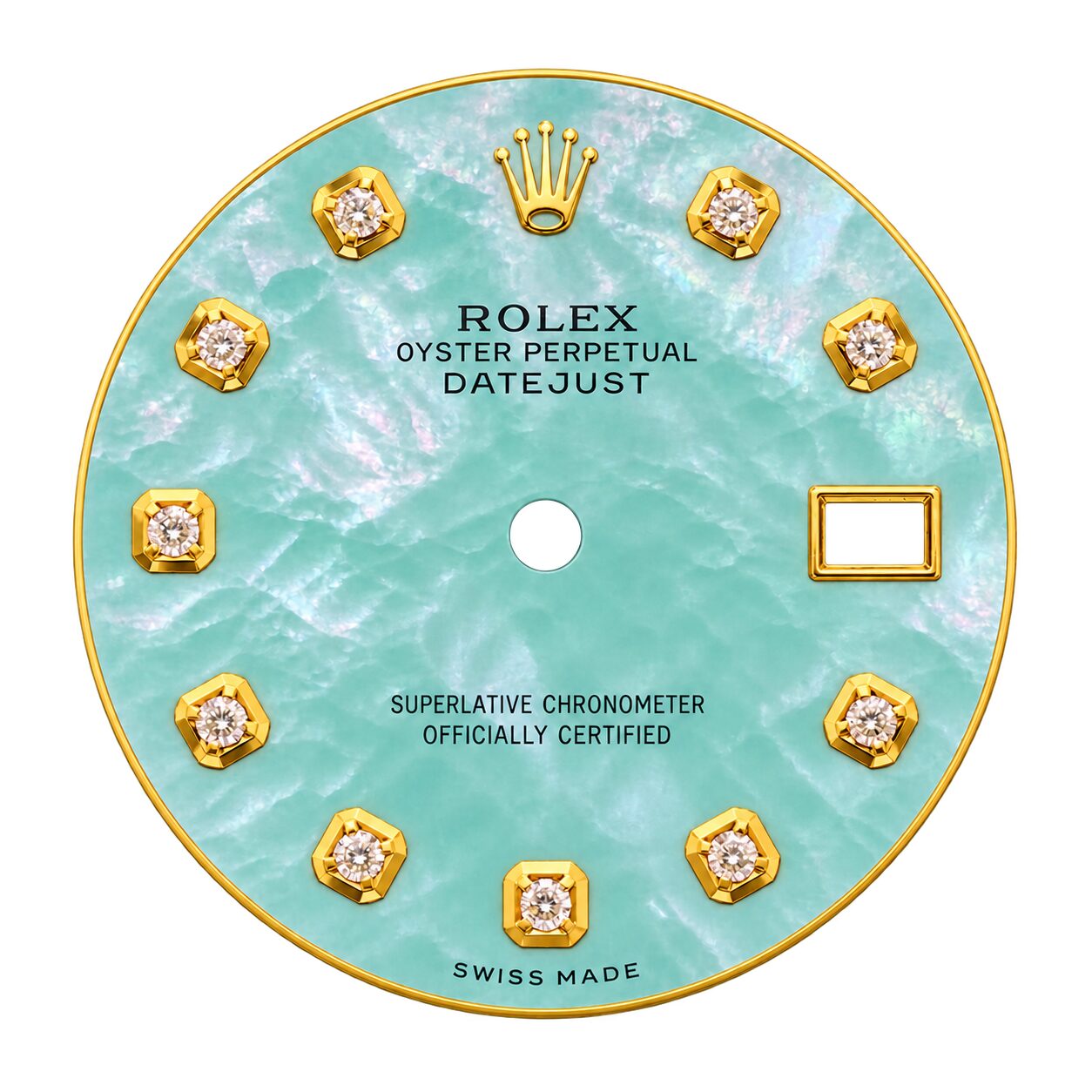 Rolex Oyster Perpetual DateJust Light Blue Pearl 10pt Diamond With Gold Border Watch Dial 36mm