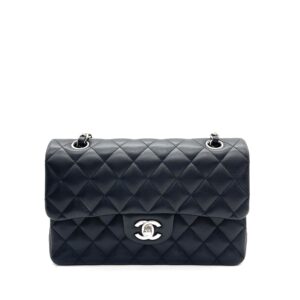 Chanel Small Classic Double Flap Bag Black Lambskin Silver Hardware