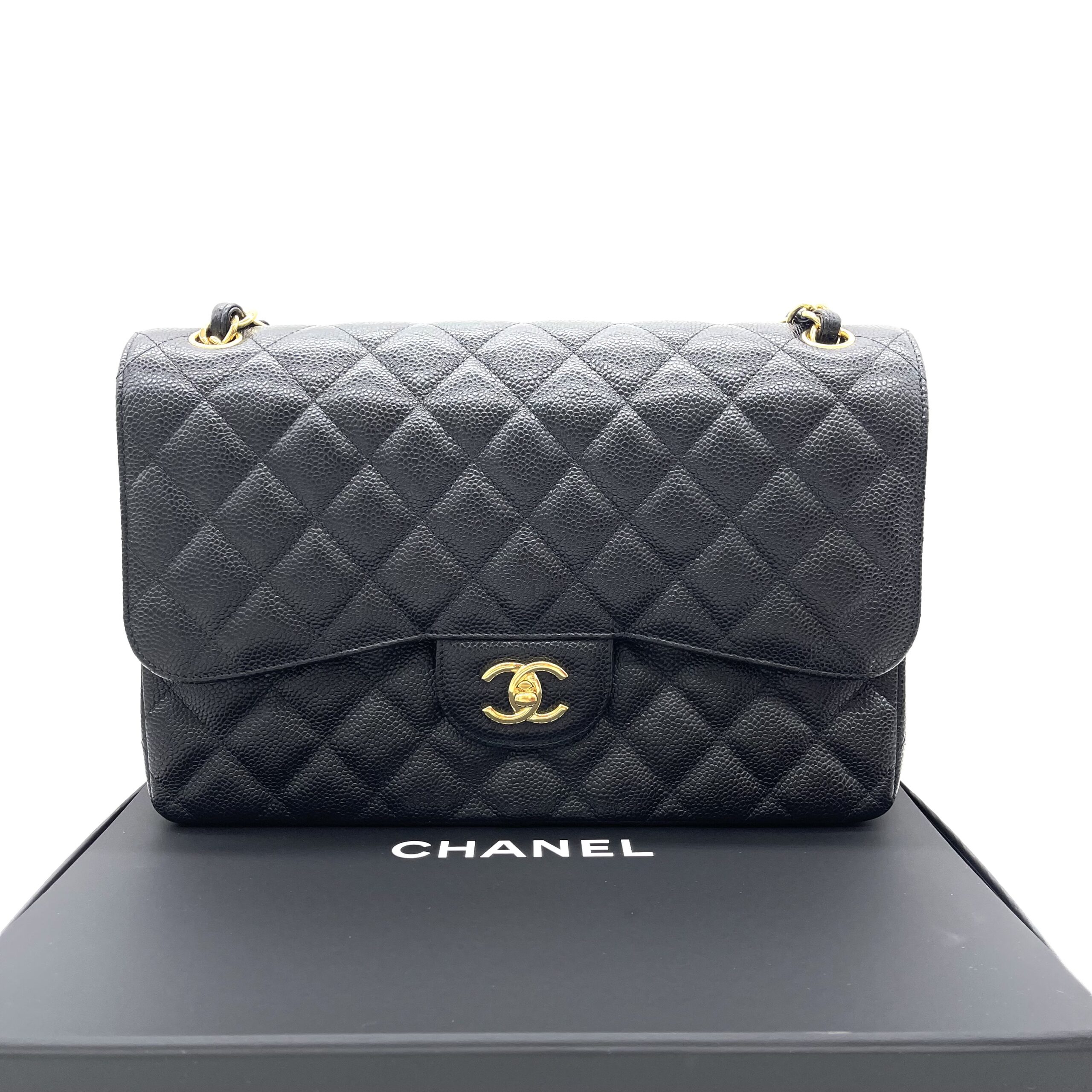 CHANEL Large Classic Double Flap Bag Black Caviar Leather Gold Hardware - Image 11