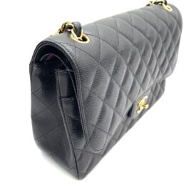 CHANEL Large Classic Double Flap Bag Black Caviar Leather Gold Hardware