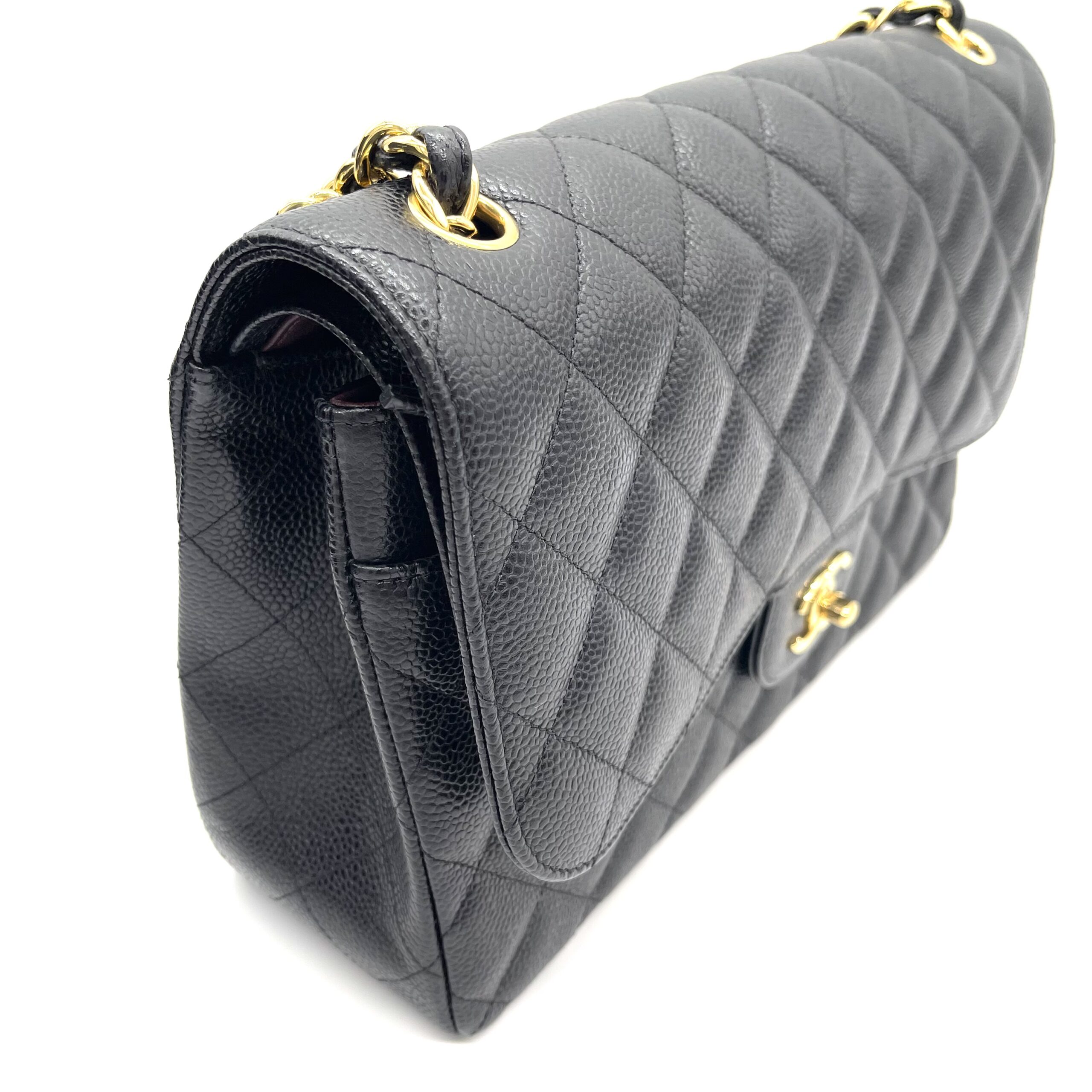 CHANEL Large Classic Double Flap Bag Black Caviar Leather Gold Hardware - Image 2