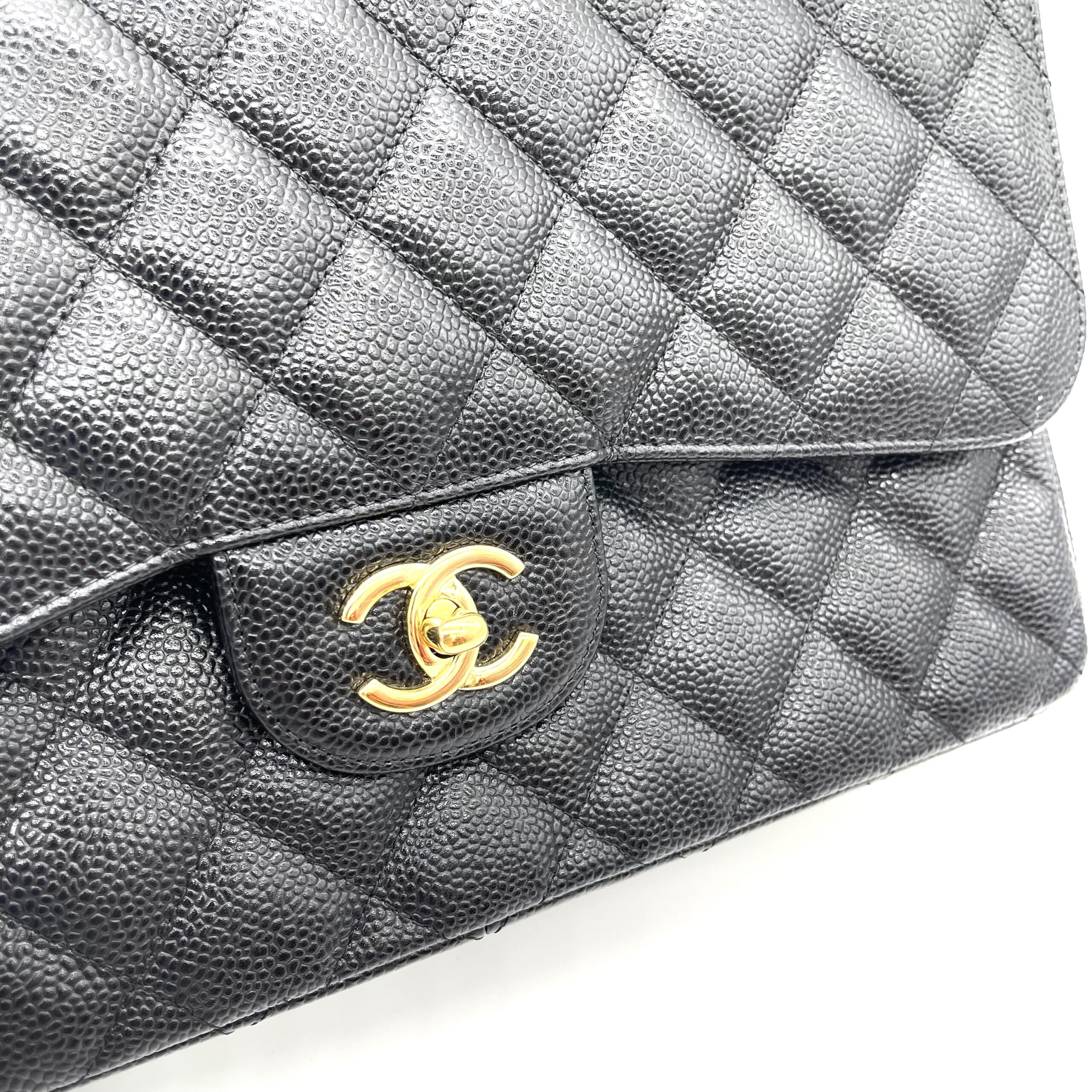 CHANEL Large Classic Double Flap Bag Black Caviar Leather Gold Hardware - Image 3