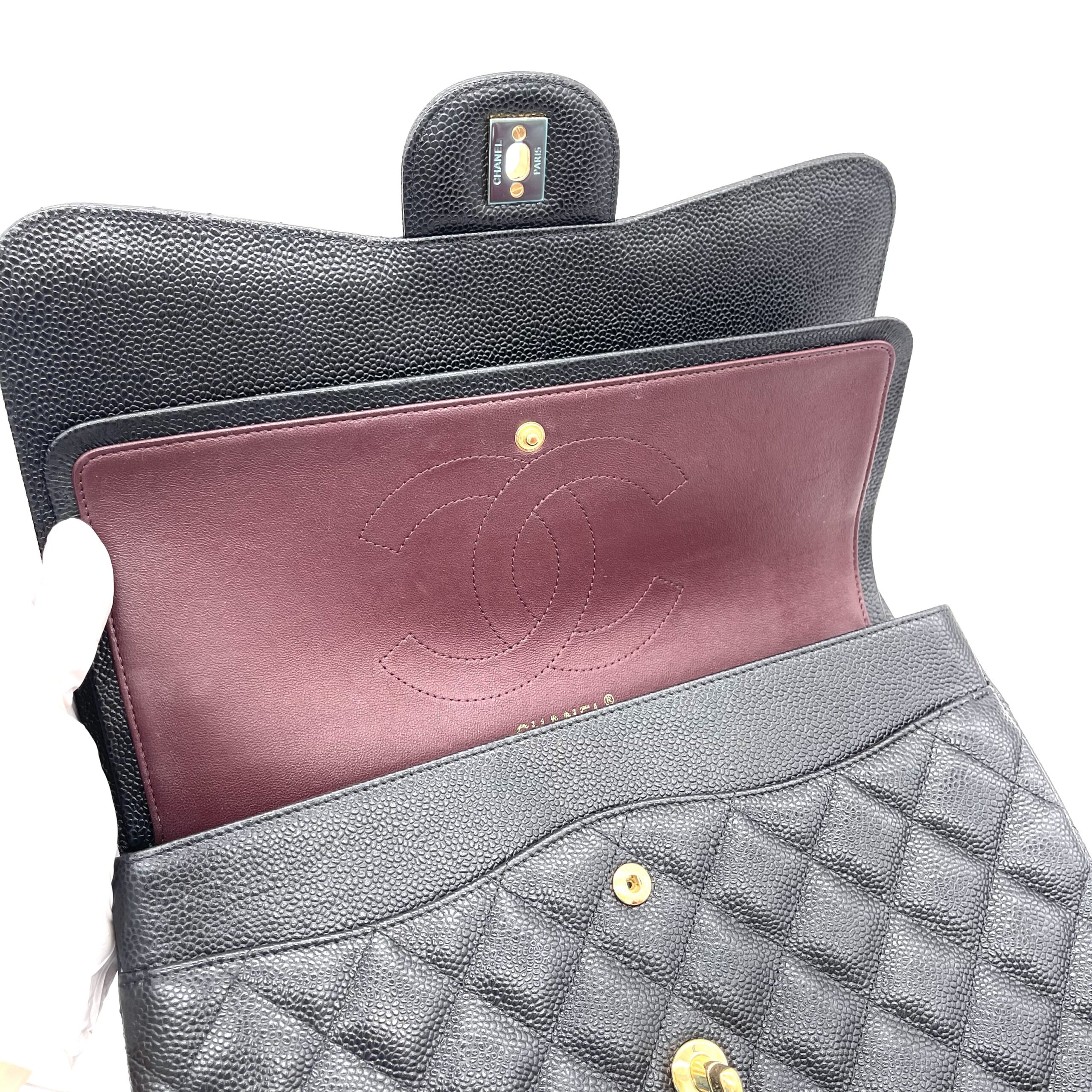 CHANEL Large Classic Double Flap Bag Black Caviar Leather Gold Hardware - Image 5