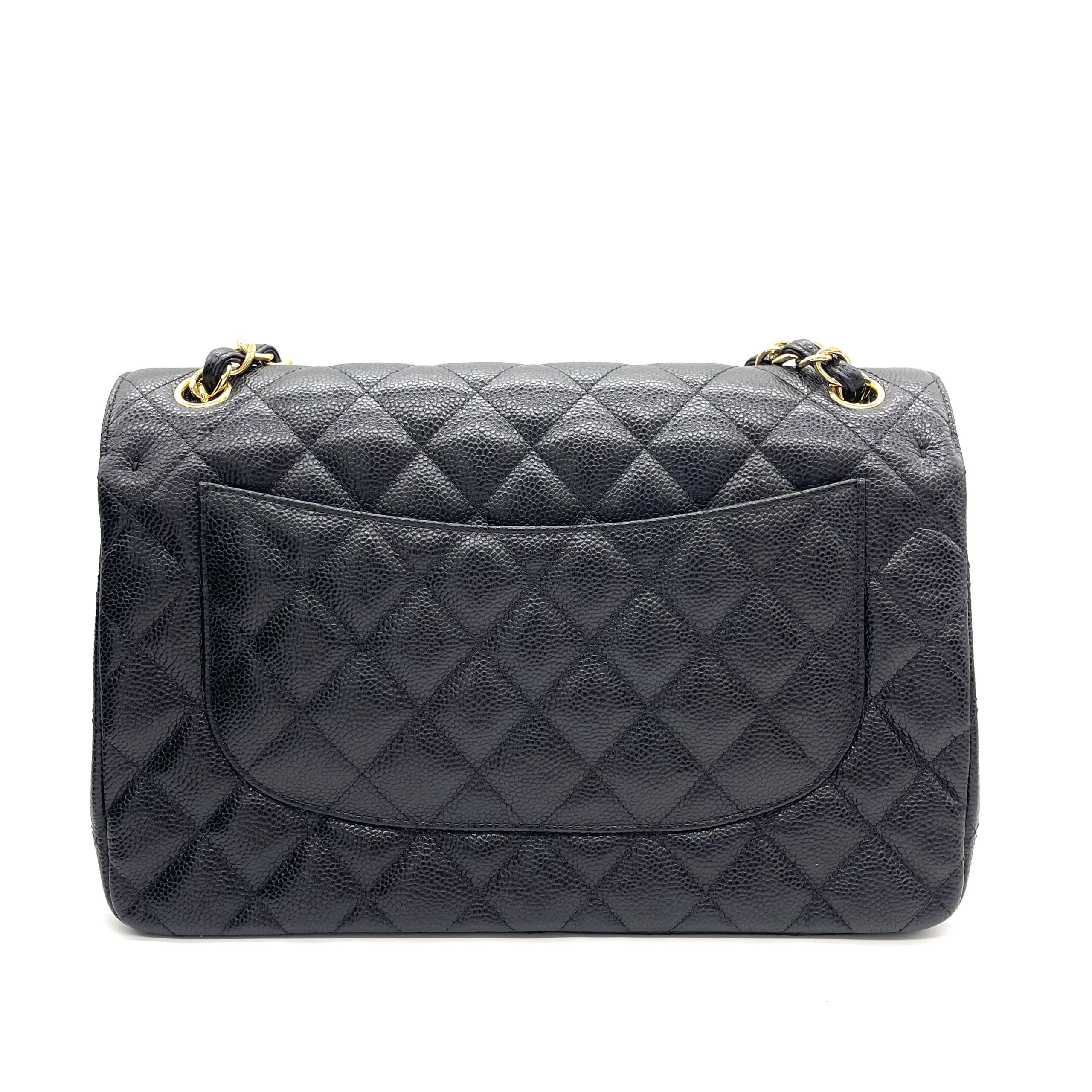 CHANEL Large Classic Double Flap Bag Black Caviar Leather Gold Hardware - Image 9