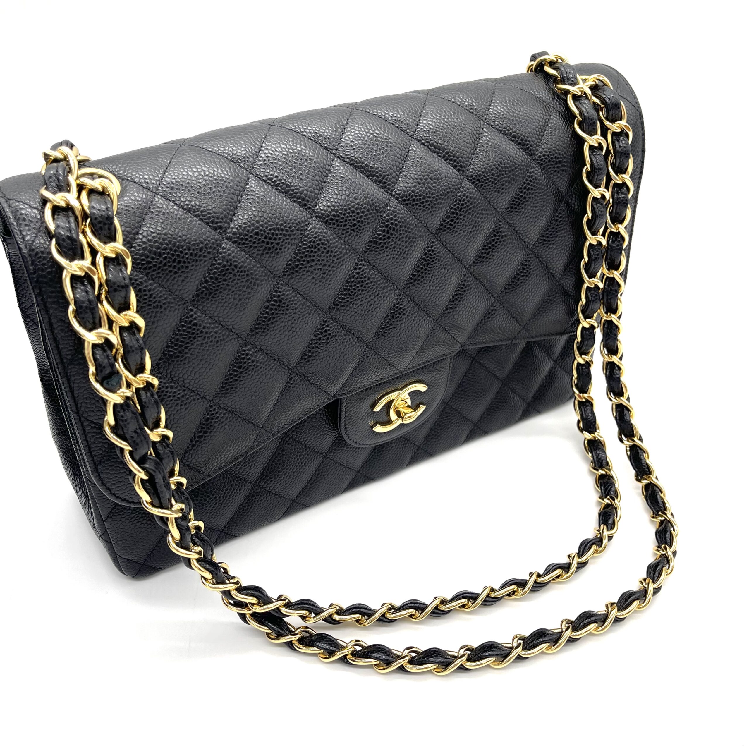 CHANEL Large Classic Double Flap Bag Black Caviar Leather Gold Hardware - Image 10