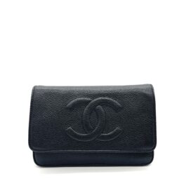 Chanel CC Logo Flap Card Holder Black Caviar Leather