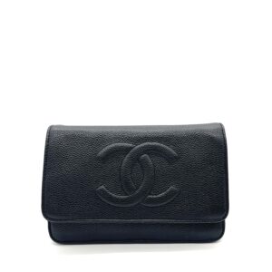 Chanel CC Logo Flap Card Holder Black Caviar Leather