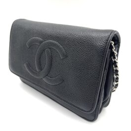 Chanel CC Logo Flap Card Holder Black Caviar Leather