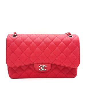 Chanel Classic Large Double Flap Bag Fuchsia Pink Quilted Caviar Leather Silver Hardware No. 28711