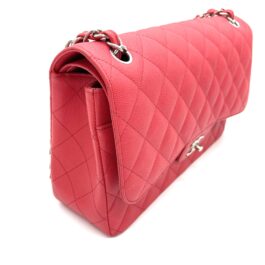 Chanel Classic Large Double Flap Bag Fuchsia Pink Quilted Caviar Leather Silver Hardware No. 28711