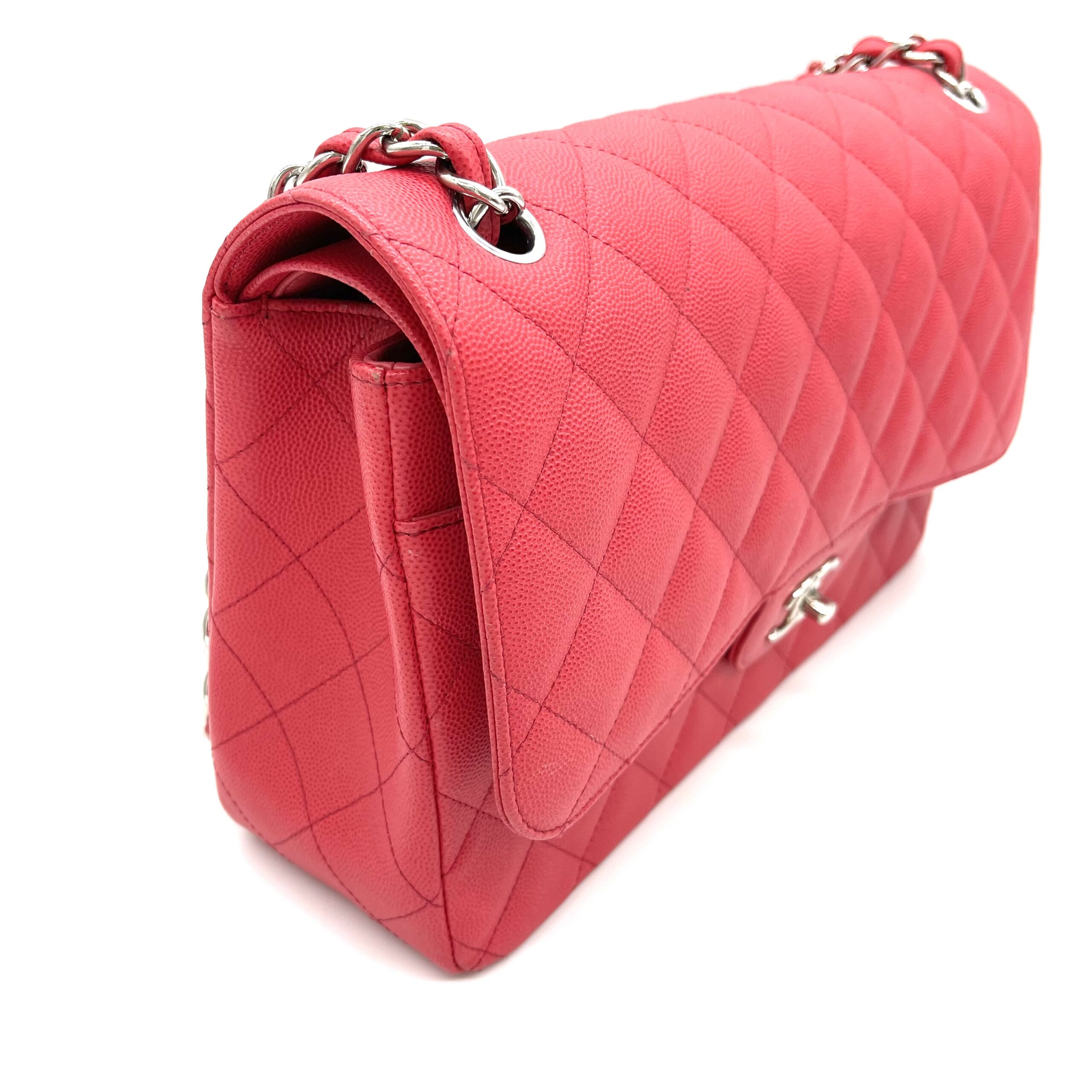 Chanel Classic Large Double Flap Bag Fuchsia Pink Quilted Caviar Leather Silver Hardware No. 28711 - Image 2