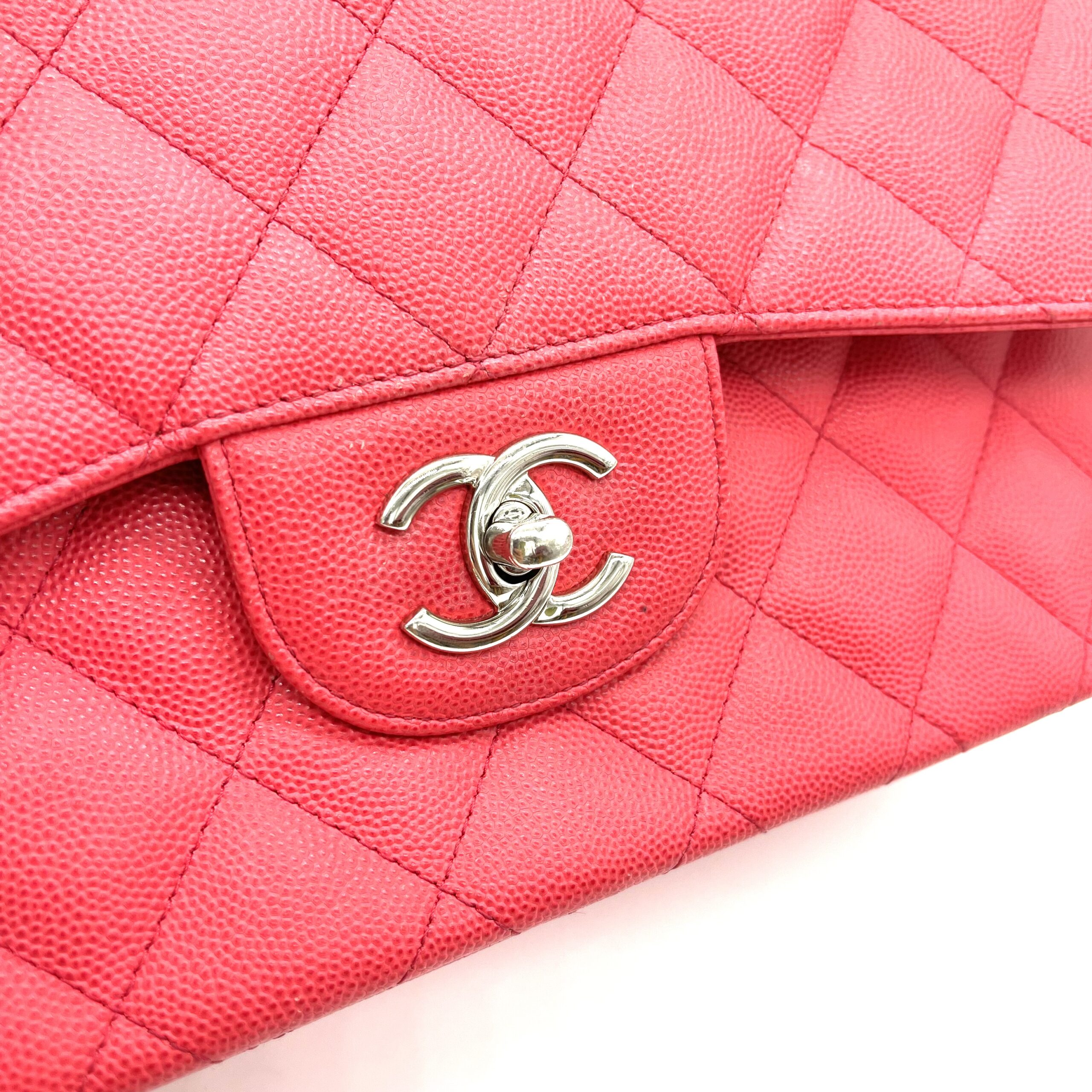 Chanel Classic Large Double Flap Bag Fuchsia Pink Quilted Caviar Leather Silver Hardware No. 28711 - Image 3