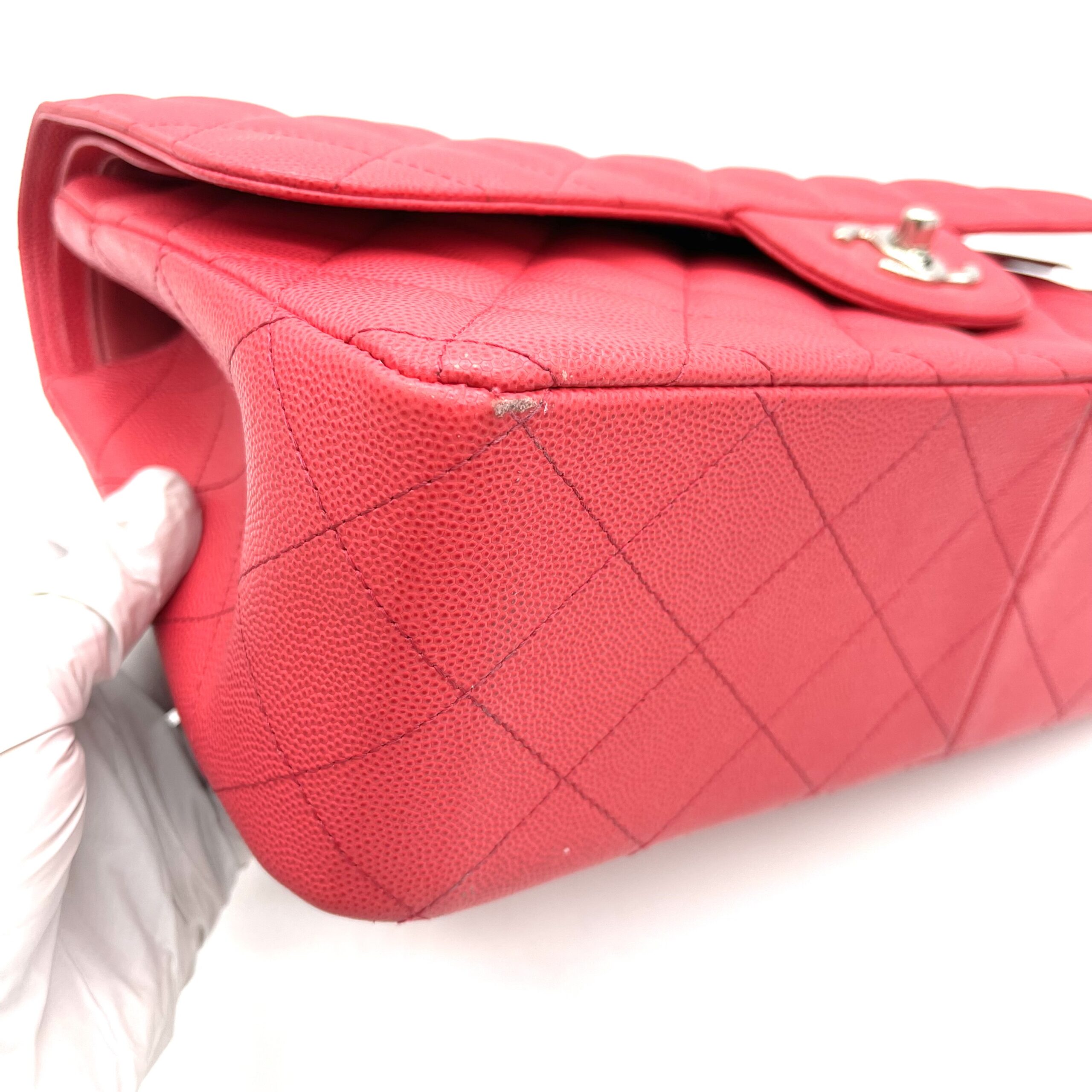 Chanel Classic Large Double Flap Bag Fuchsia Pink Quilted Caviar Leather Silver Hardware No. 28711 - Image 4