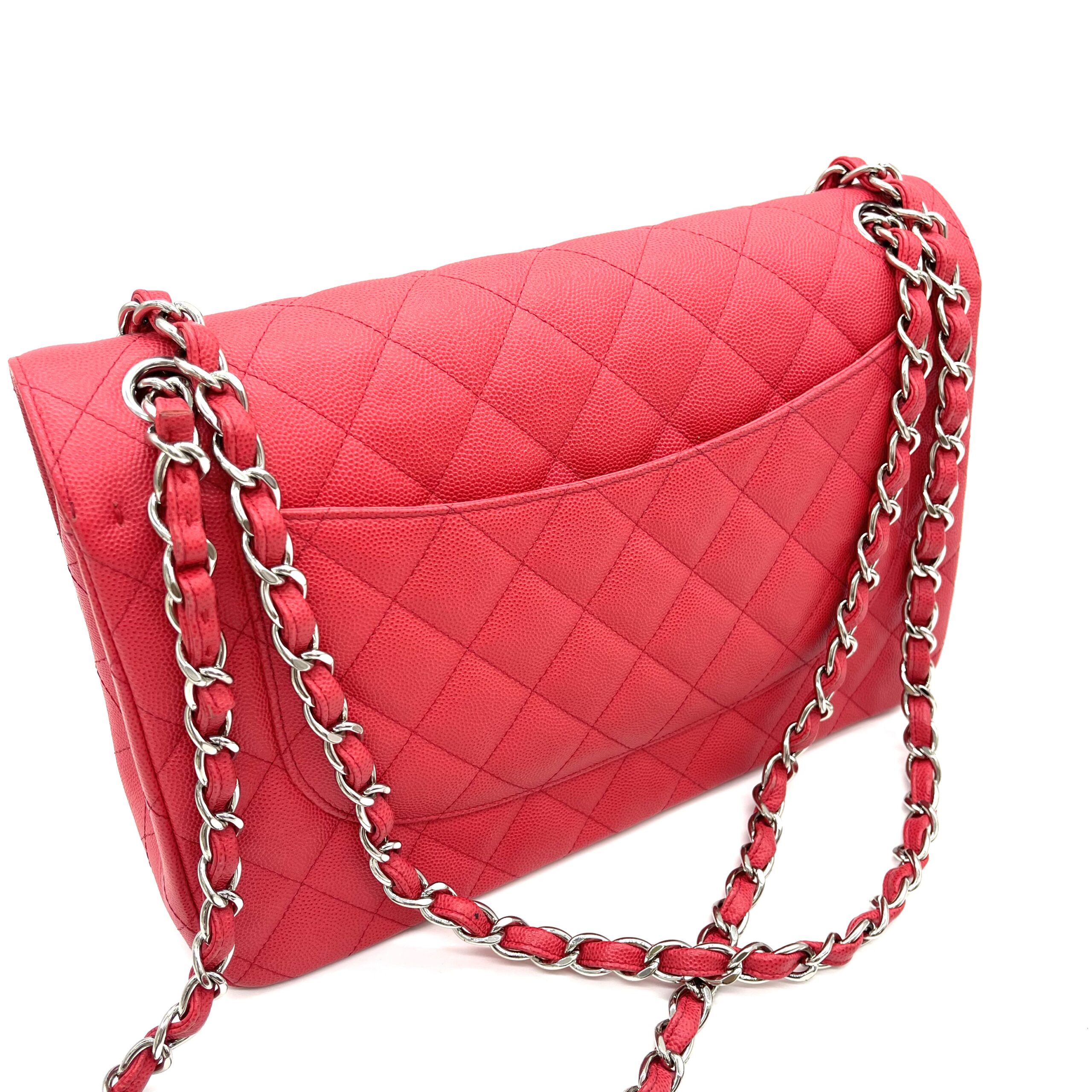 Chanel Classic Large Double Flap Bag Fuchsia Pink Quilted Caviar Leather Silver Hardware No. 28711 - Image 6