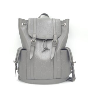 Gucci Gray Calfskin Jumbo GG Embossed Double Buckle Backpack